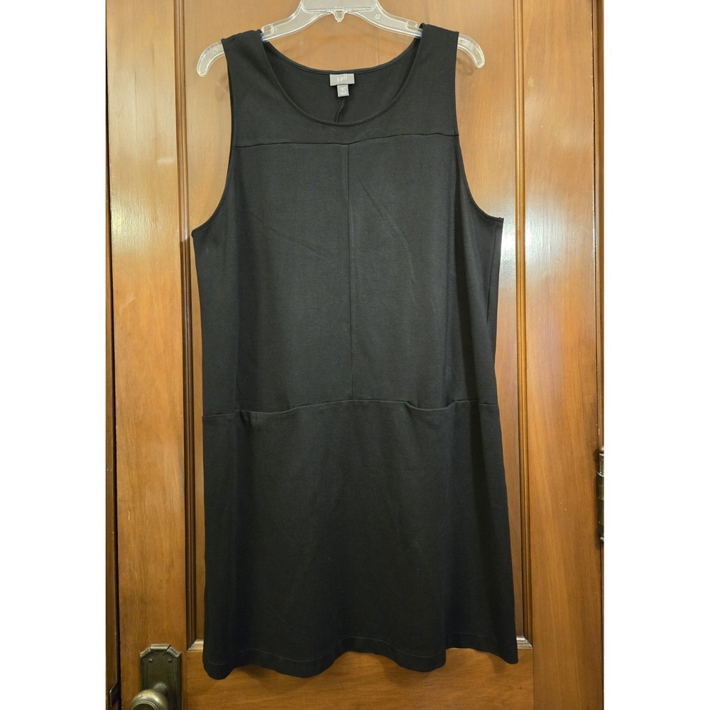 J Jill Black Sleeveless Shift Dress Size XL Petite Stretch Viscose Blend Pockets